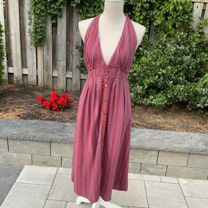 Multicoloured striped halter dress